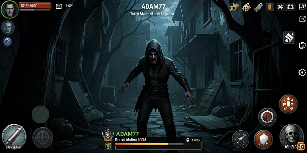 Screenshot gameplay yang menunjukkan suasana Horror mencekam.