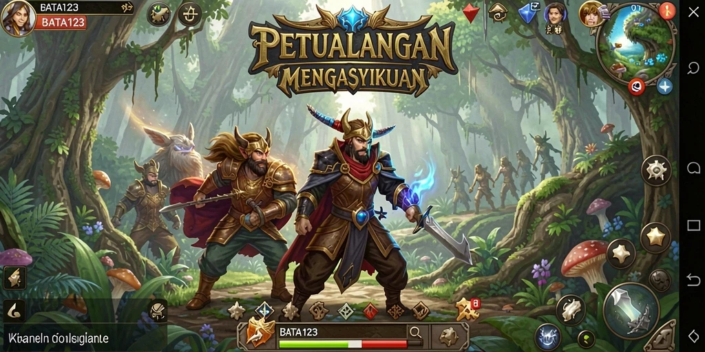 Tampilan utama gameplay BATA123 dengan pertarungan epik dan karakter menarik.
