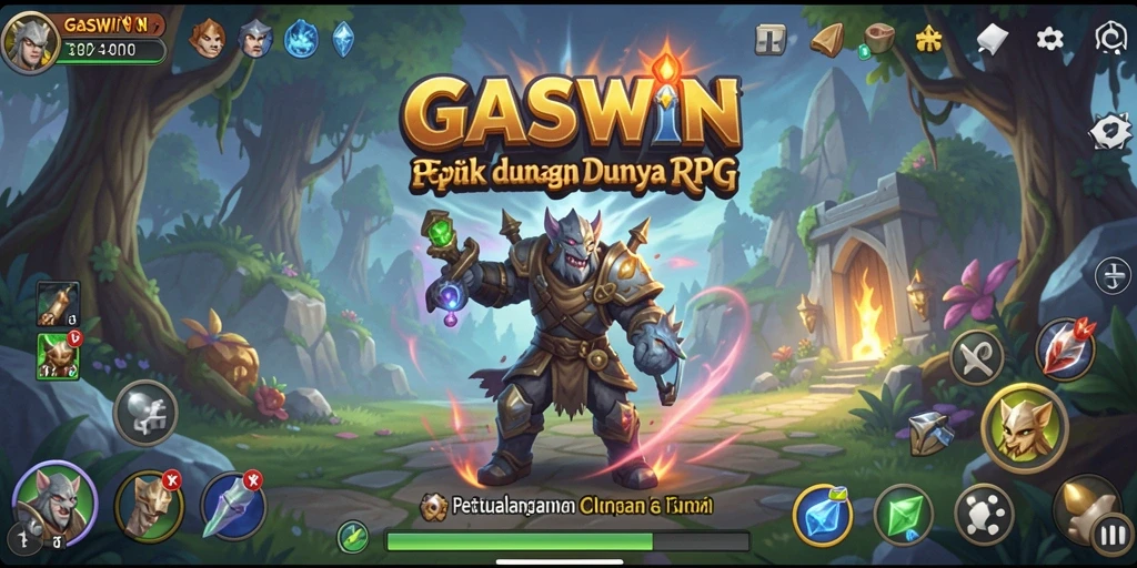 Tangkapan layar GASWIN menampilkan aksi seru dalam pertarungan RPG.