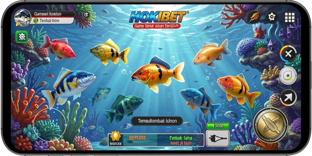 Tampilan gameplay HOKIBET yang menakjubkan dengan ikan berwarna-warni.