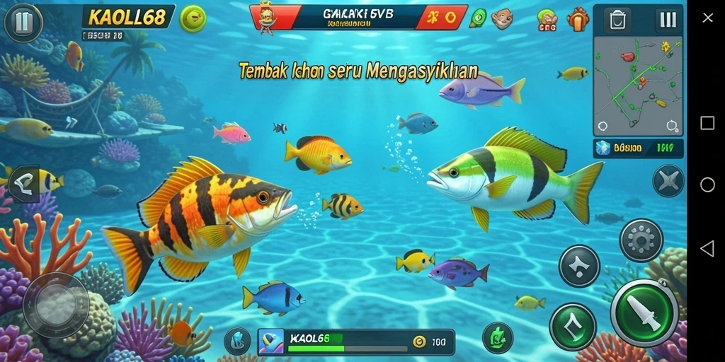 Tampilan gameplay KAOL68 dengan aksi Tembak Ikan yang seru.