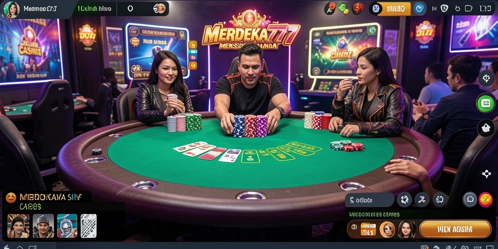 Screenshot gameplay MERDEKA777 menunjukkan dealer profesional dan suasana permainan yang interaktif.