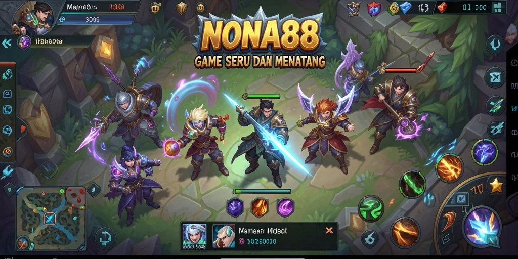 Tampilan gameplay NONA88 dengan aksi MOBA yang seru dan dinamis.