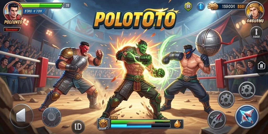 Tampilan gameplay <strong>POLOTOTO</strong> yang intens dan seru dengan pertarungan luar biasa.