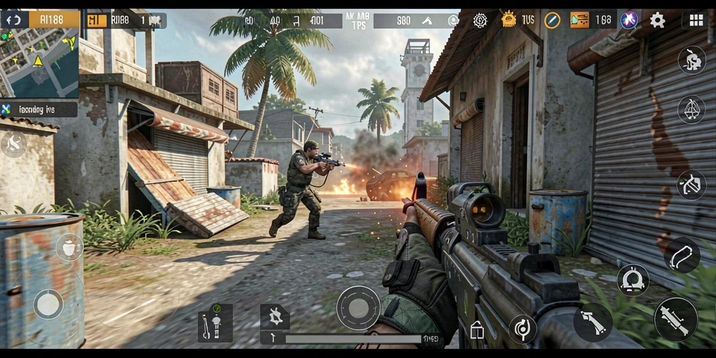 Tangkapan layar gameplay RI188 yang menunjukkan aksi mendebarkan dalam pertempuran TPS.