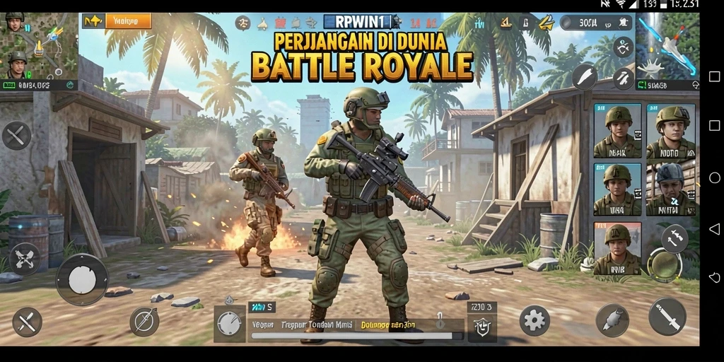 Tangkapan layar menunjukkan aksi seru dalam RPWIN1 Battle Royale.