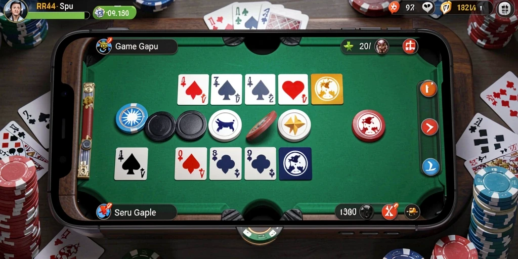 Screenshot gameplay RR44 menampilkan serunya bermain Gaple dengan teman.