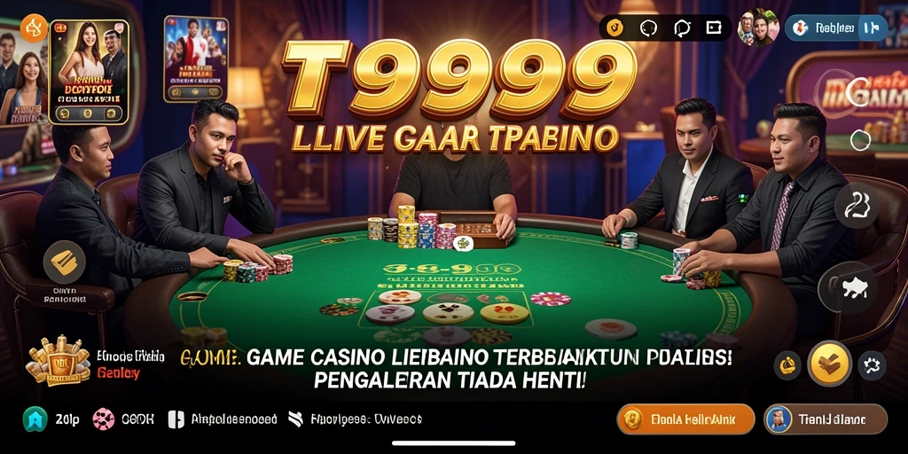 Screenshot gameplay T9999 menampilkan dealer dan permainan kasino yang mendebarkan.