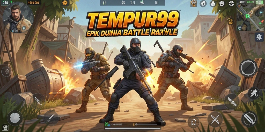 Tampilan menarik dari gameplay TEMPUR99 dalam aksi Battle Royale.
