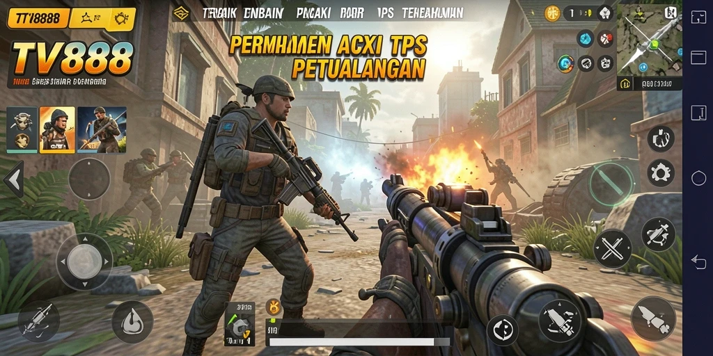 Tampilan gameplay menegangkan dalam TV888 dengan aksi tembak-menembak yang seru.