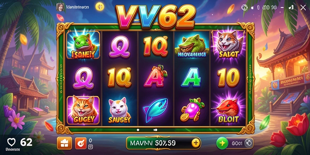 Tampilan gameplay VV62 yang penuh warna dan menarik.