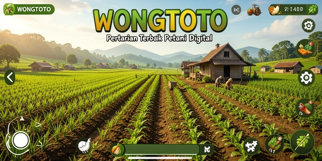 Screenshot gameplay WONGTOTO menampilkan suasana pertanian yang hidup.
